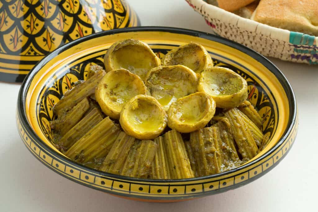 Cardoon stalks and artichoke hearts baked