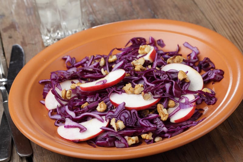 Red cabbage apples and walnuts