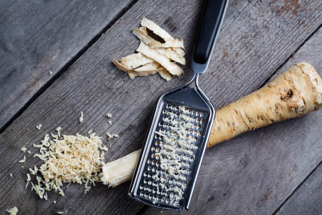 Grated and sliced horseradish