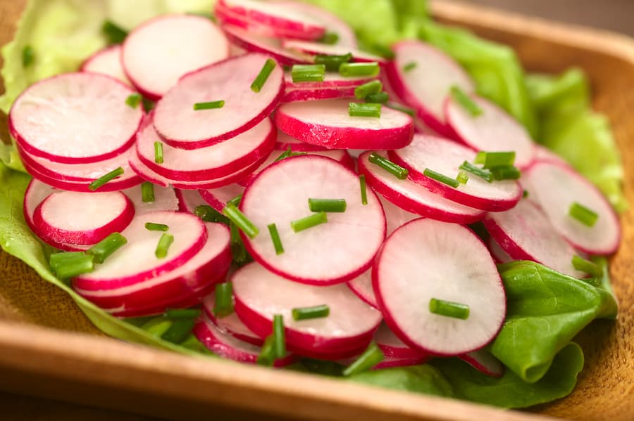 Radish on lettuce