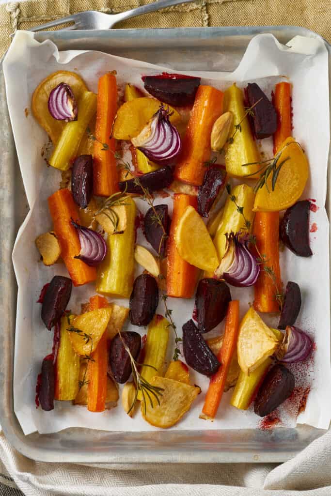 Roasted vegetables cook and prepare