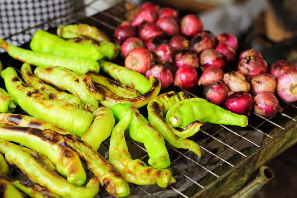 Shallots on grill