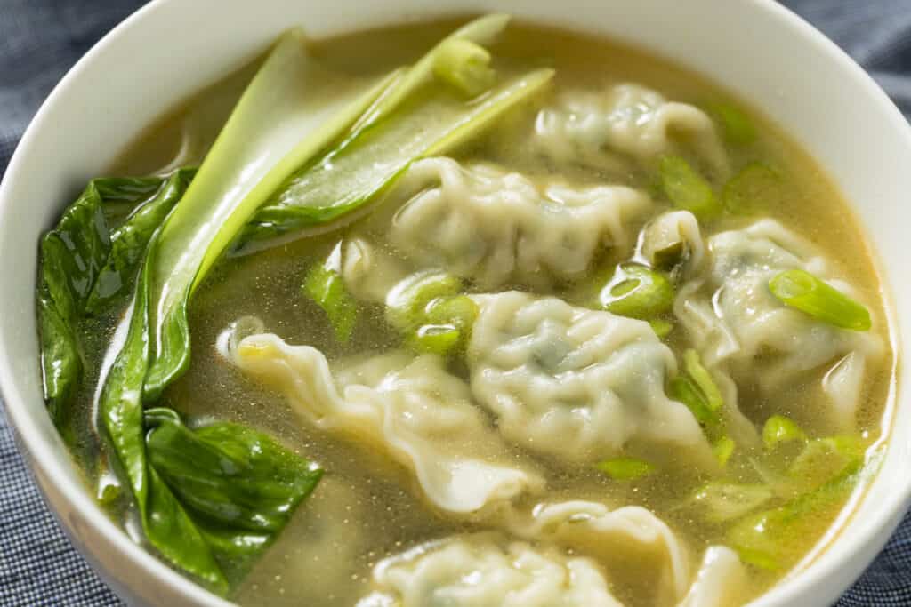 Bok choy in wonton soup