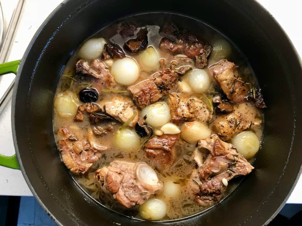 Shallots in a lamb casserole