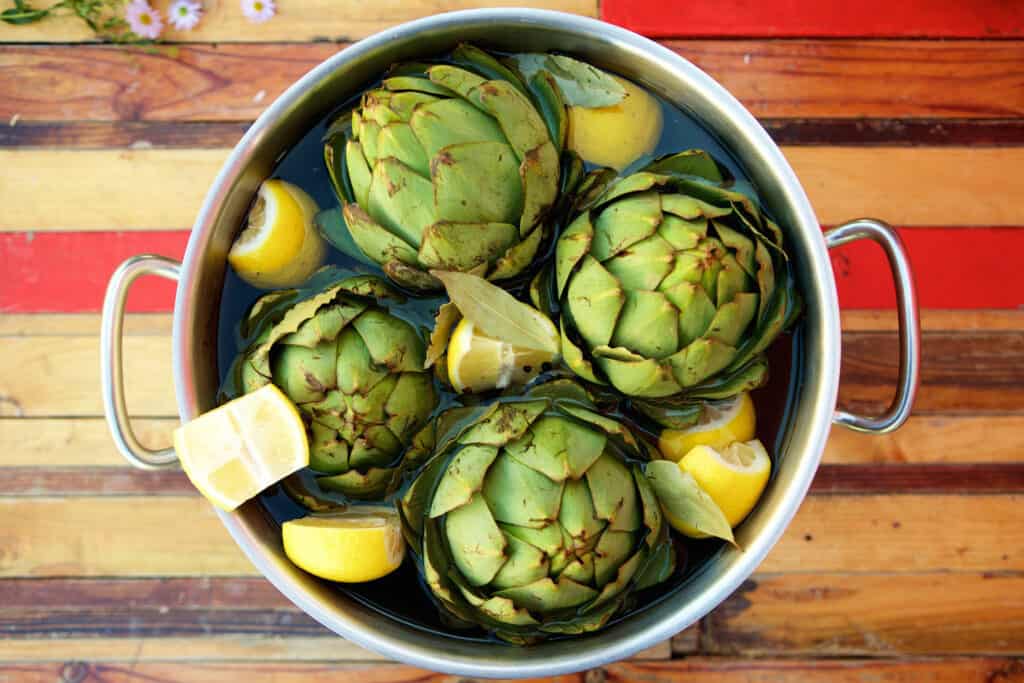 Artichokes in kitchen