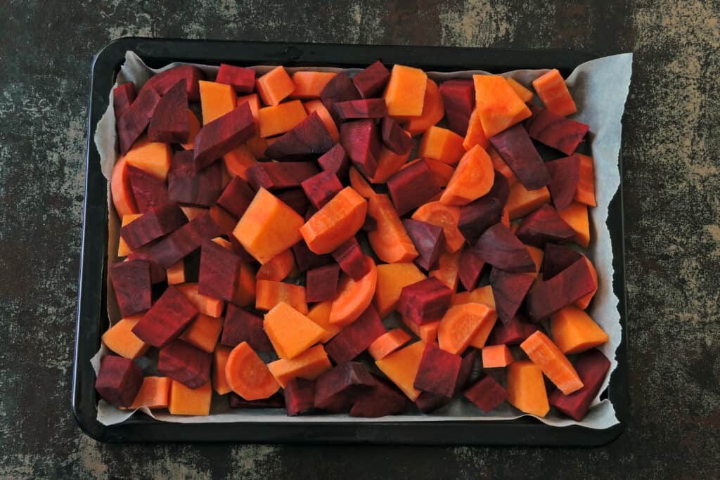 Beets and carrots baking sheet