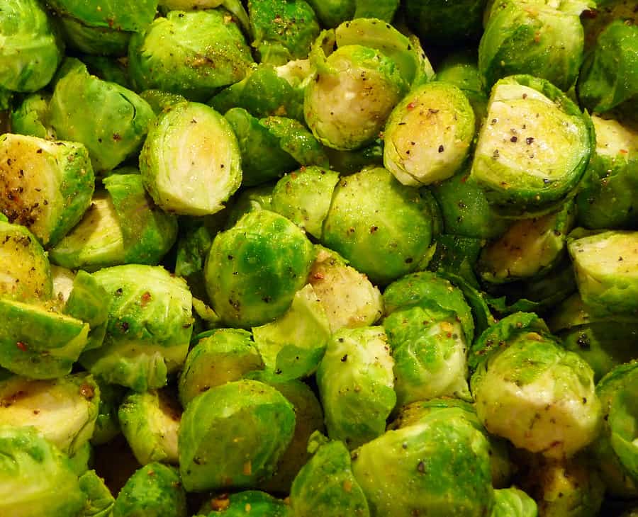 Halved Brussels sprouts steamed