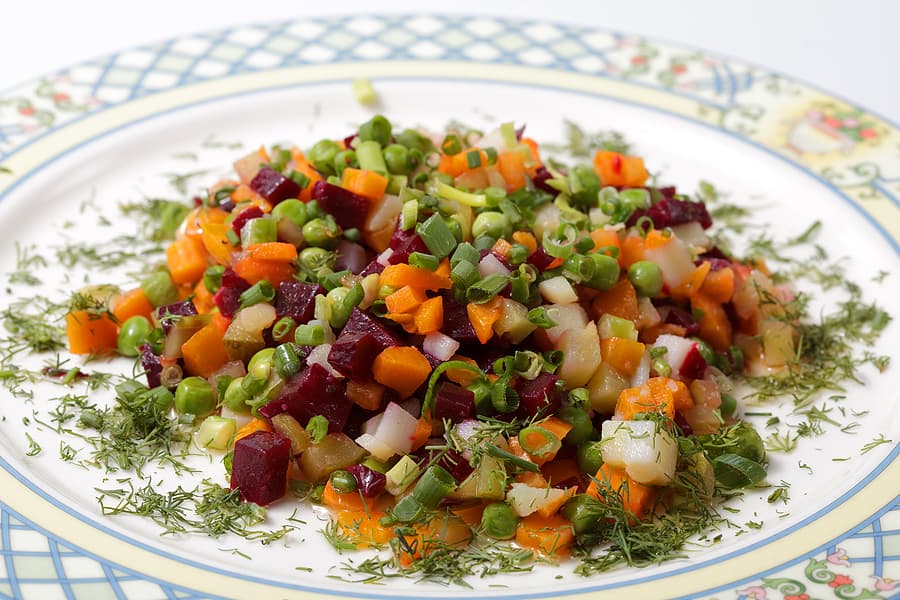 Peas, beets, carrots salad