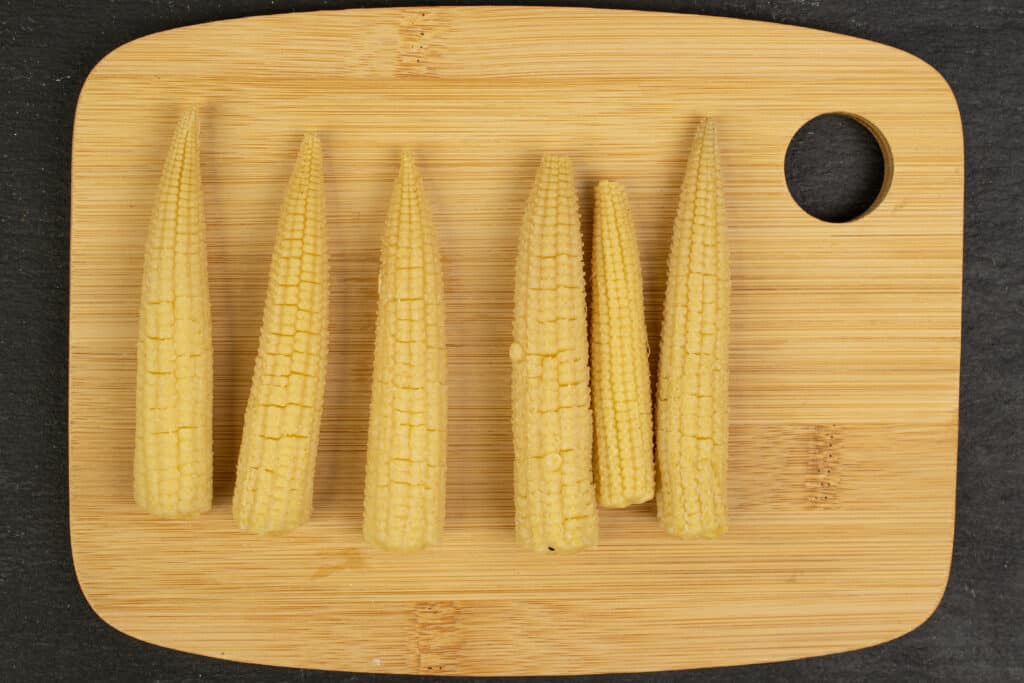 Baby corn prepped for serving