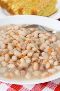 White bean soup: cannellini beans, carrots and prosciutto