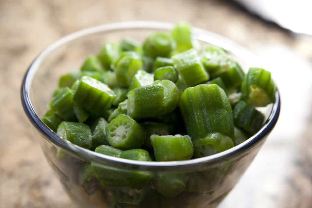 Okra pods sliced