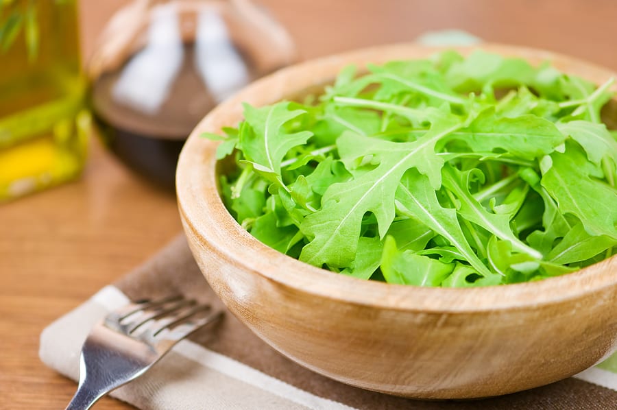 Arugula leaves in bowl