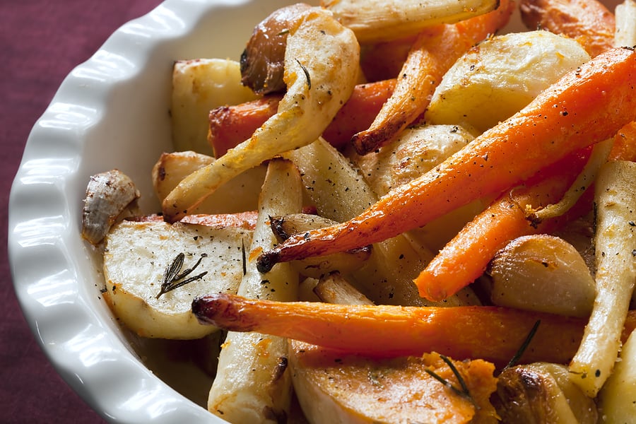 Roasted roots: carrots, parsnips, potatoes, butternut squash