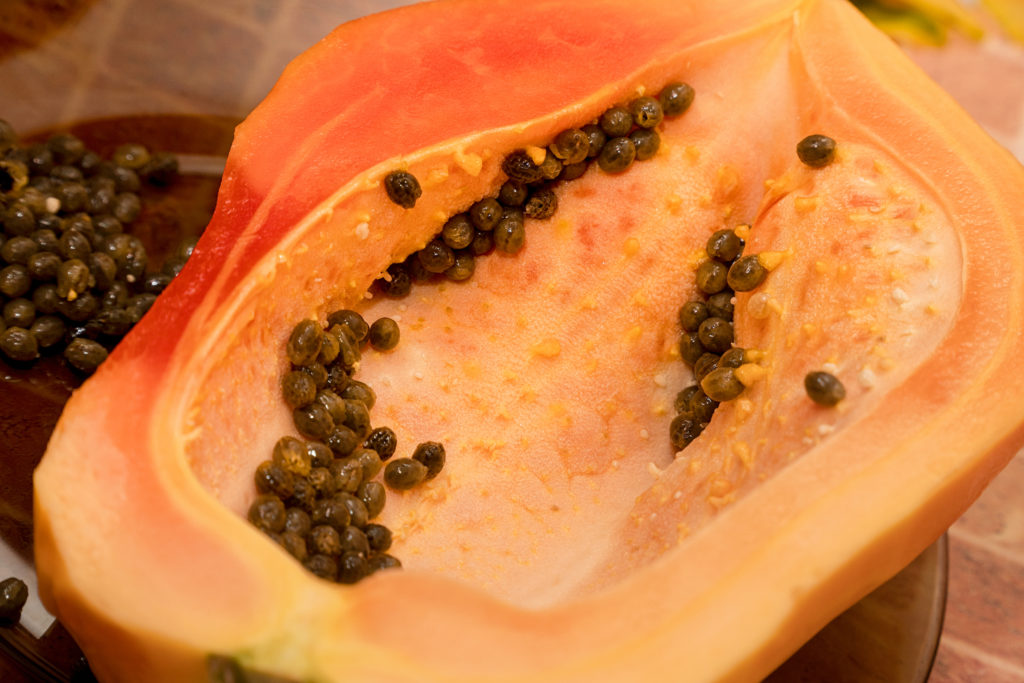 Papaya cut in half