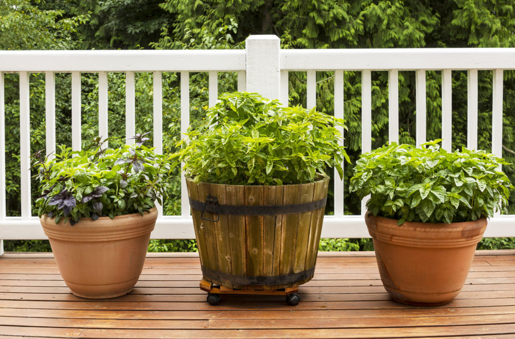 Fiberglass pots and wooden tub