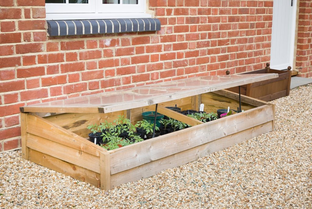 Wooden cold frame with translucent plastic top