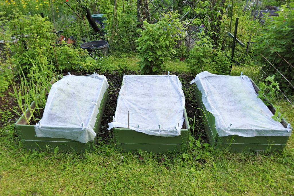 Row cover over raised bed