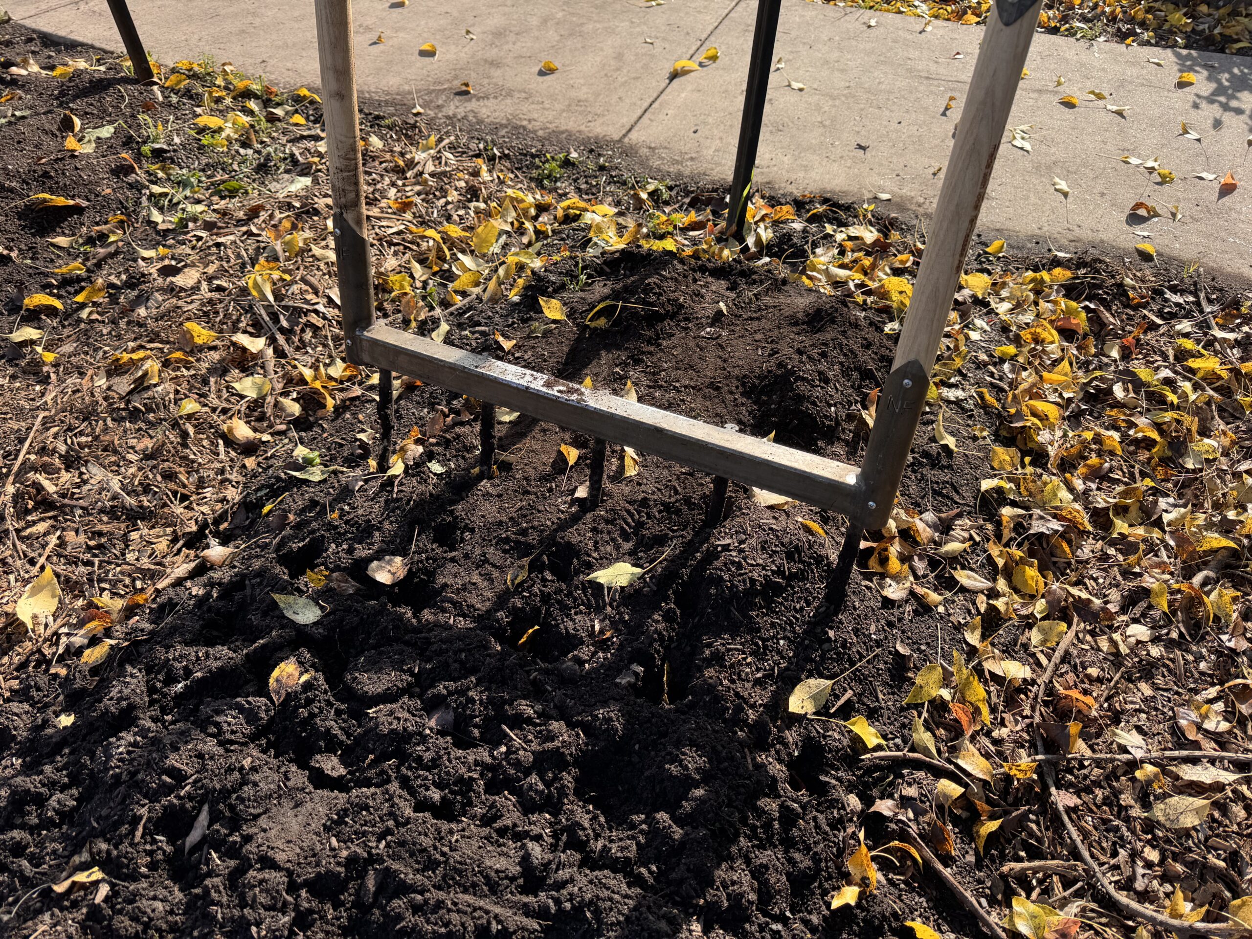 Broadfork used in no-till bed preparation